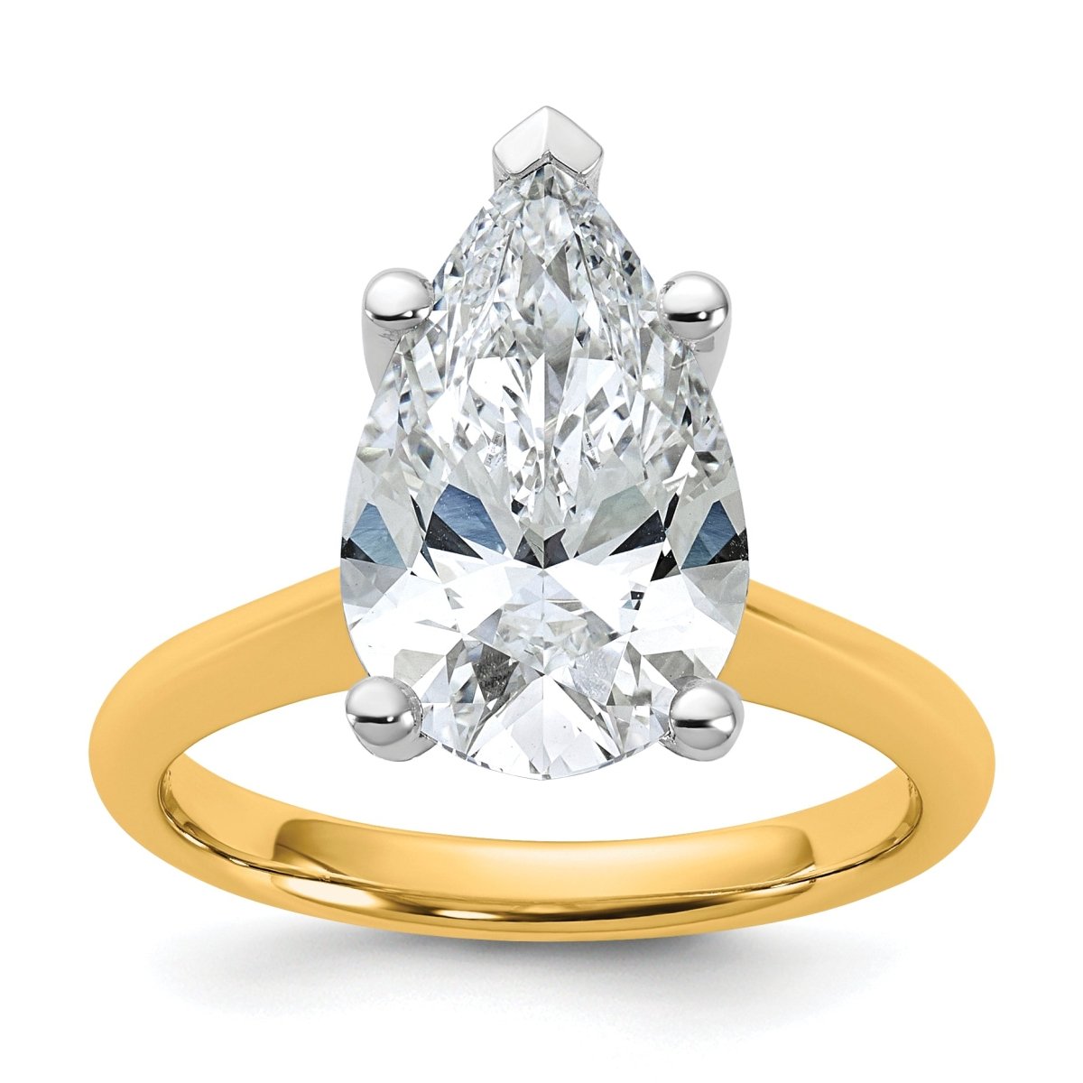 14k Two-tone 4 carat Certified Lab Grown Diamond VS+ F+ Pear 8X Complete Solitaire Ring - authentic supplier studio photograph