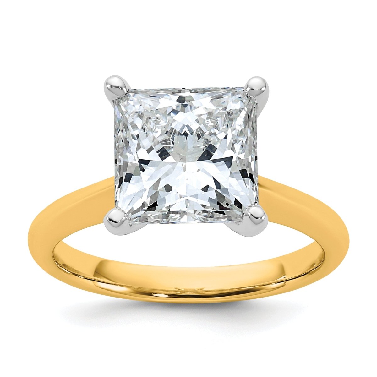 14k Two-tone 4 carat Certified Lab Grown Diamond VS+ F+ Princess 8X Complete Solitaire Ring - authentic supplier studio photograph