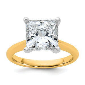 14k Two-tone 4 carat Certified Lab Grown Diamond VS+ F+ Princess 8X Complete Solitaire Ring - authentic supplier studio photograph