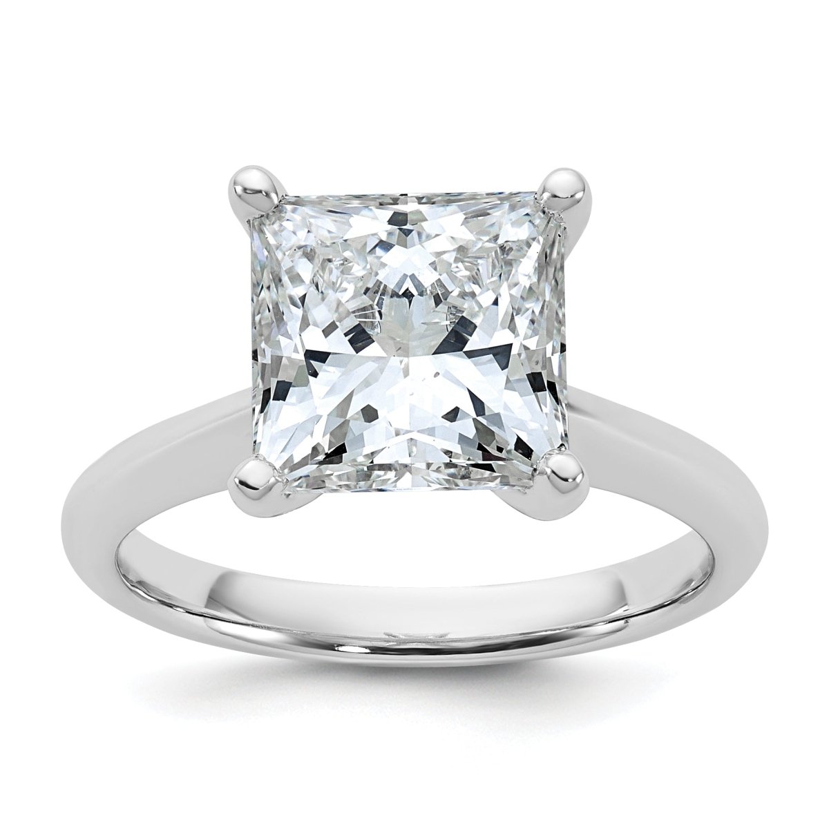 14k White Gold 4 carat Certified Lab Grown Diamond VS+ F+ Princess 8X Complete Solitaire Ring - authentic supplier studio photograph