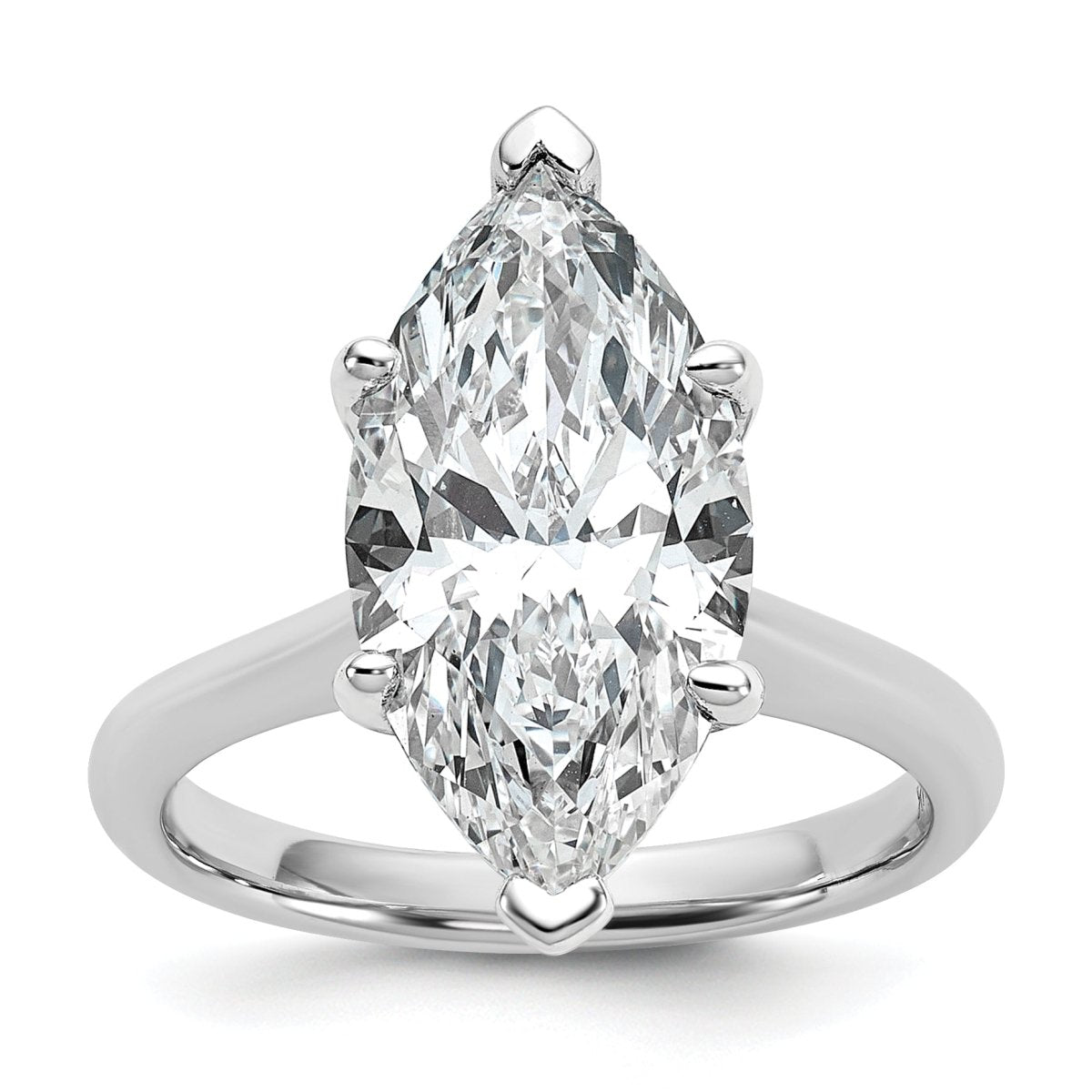 14k White Gold 5 carat Certified Lab Grown Diamond VS+ F+ Marquise 8X Complete Solitaire Ring - authentic supplier studio photograph