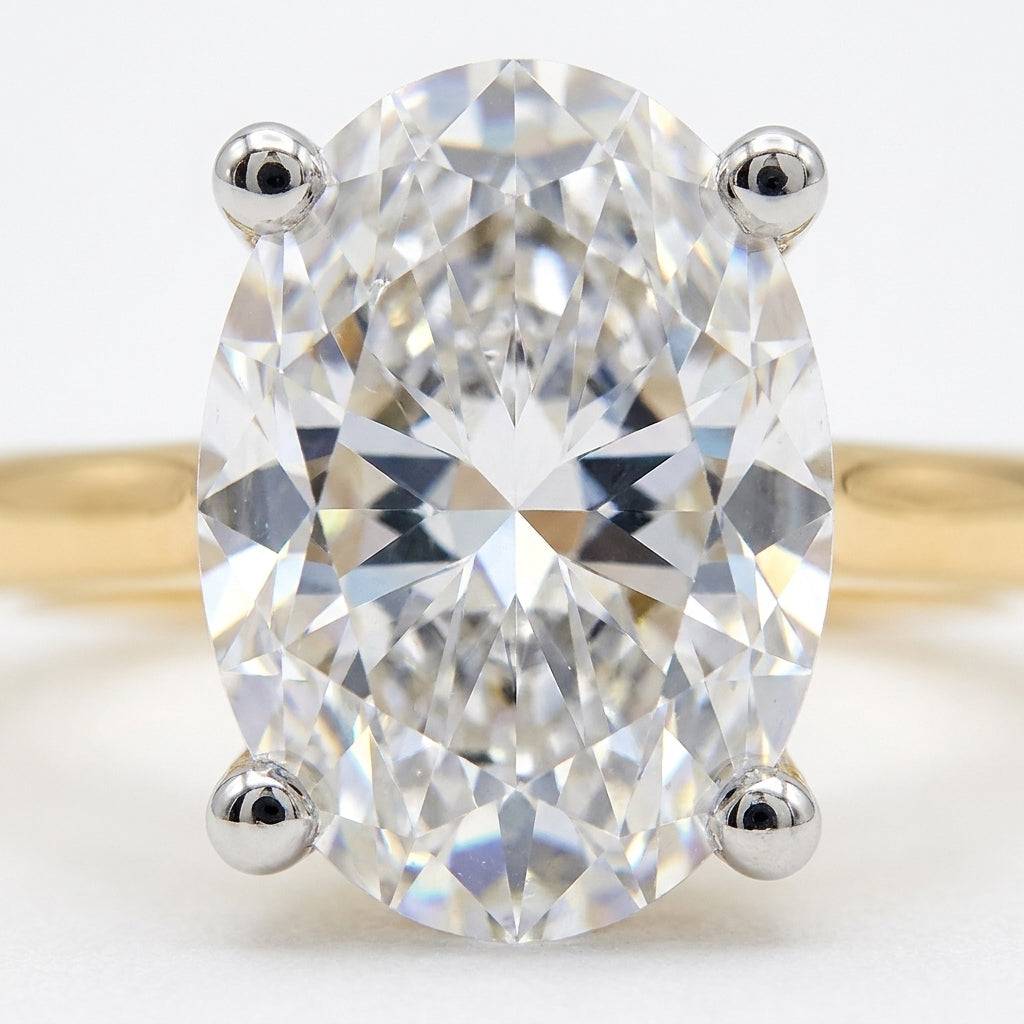 5 carat oval lab grown diamond engagement ring - macro sparkle