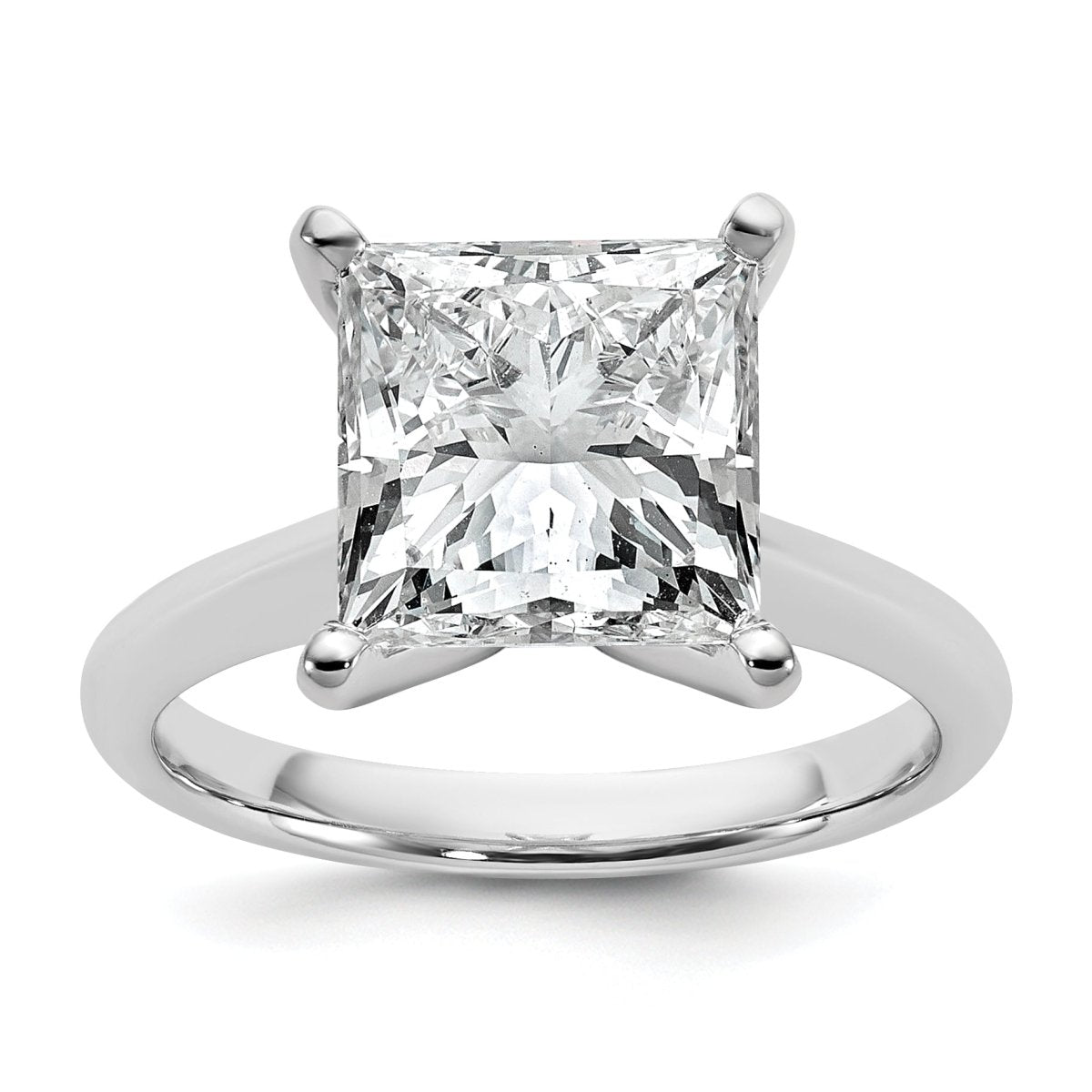 14k White Gold 5 carat Certified Lab Grown Diamond VS+ F+ Princess 8X Complete Solitaire Ring - authentic supplier studio photograph