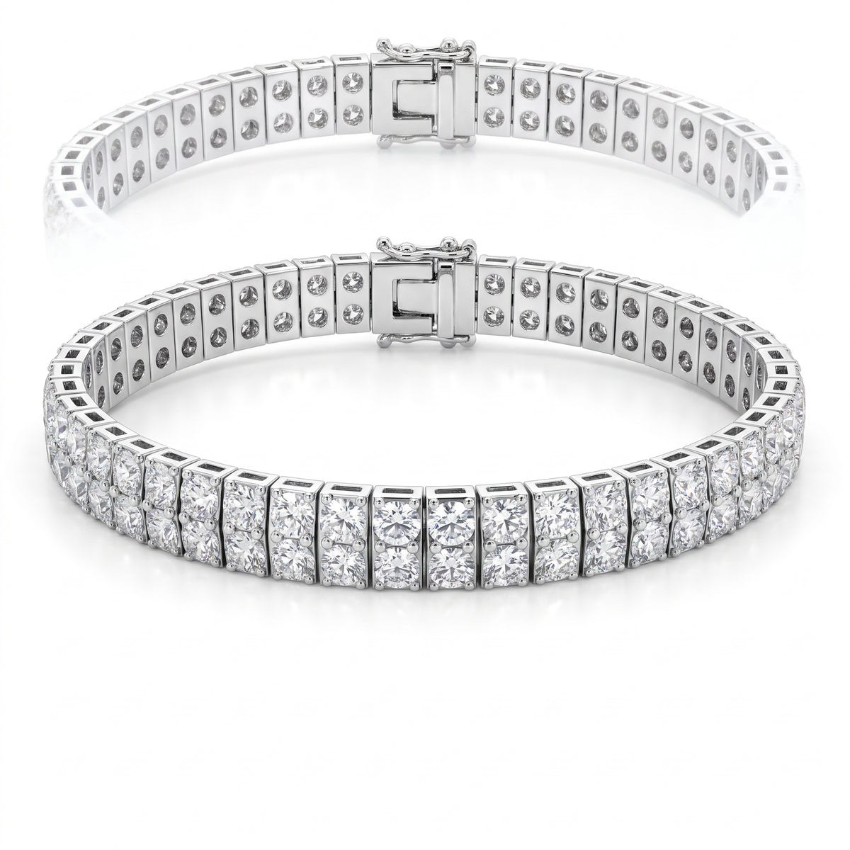Two Row Diamond Tennis Bracelet, 925 silver tennis bracelet studio hero photo on white, lab grown diamonds D color VVS
