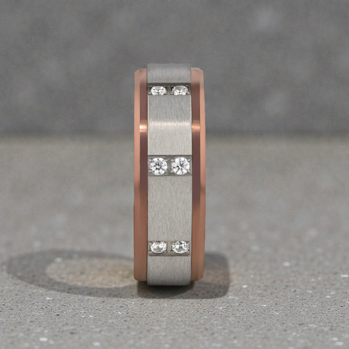 Polished edge espresso tungsten diamond wedding band