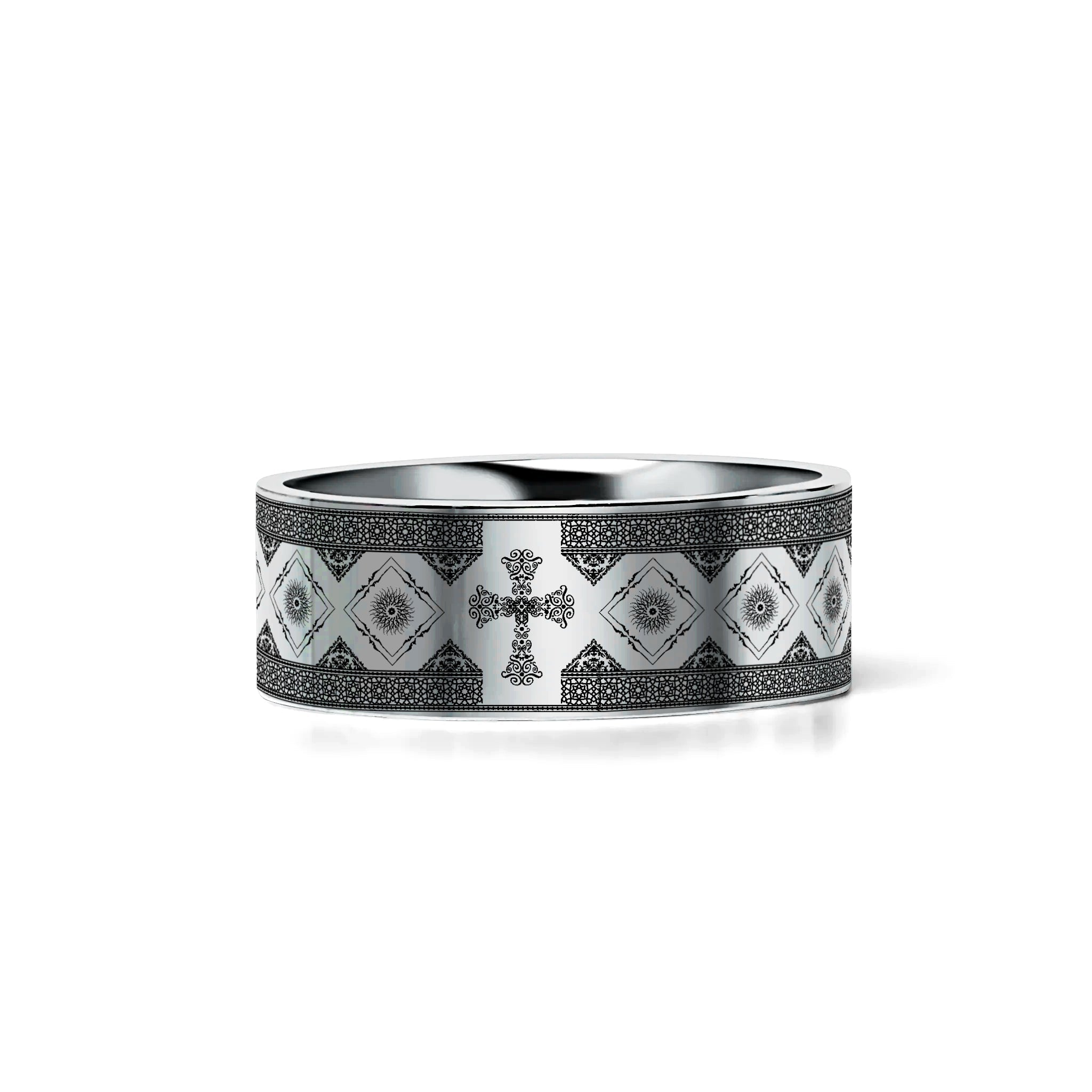 CONSECRATE Silver tungsten Christian wedding ring — angle 2