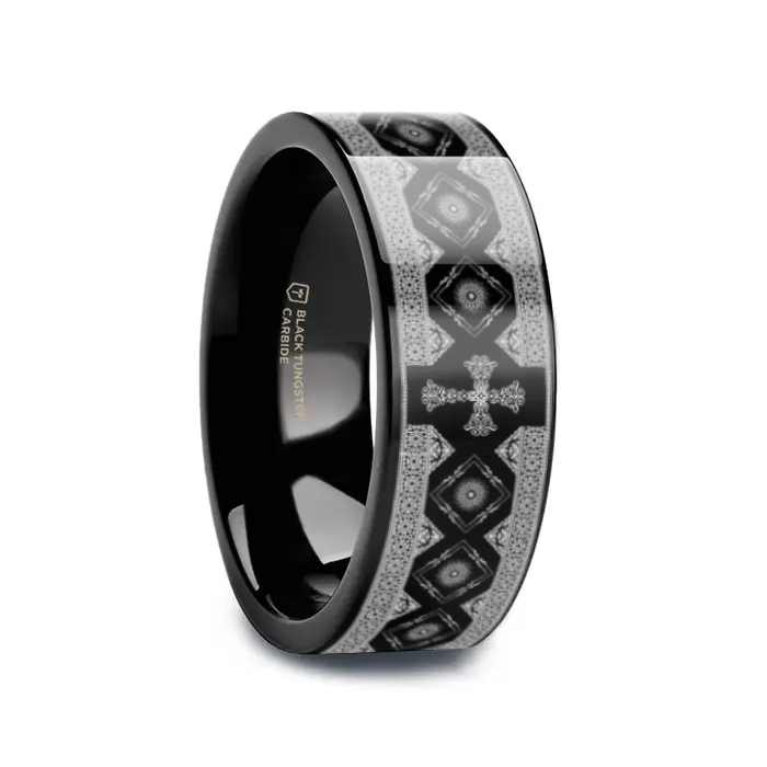 COVENANT Black tungsten Christian wedding ring — angle 1