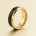 DECIMUS gold-plated tungsten carbide wedding band with black carbon fiber inlay, studio hero shot