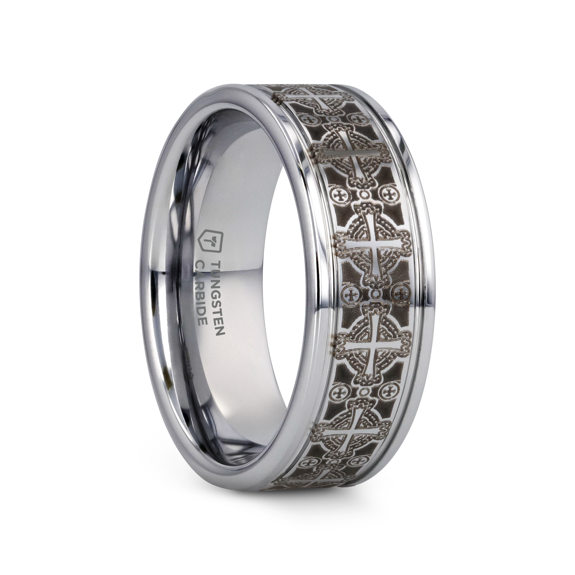 IONA Silver tungsten Christian wedding ring — angle 1