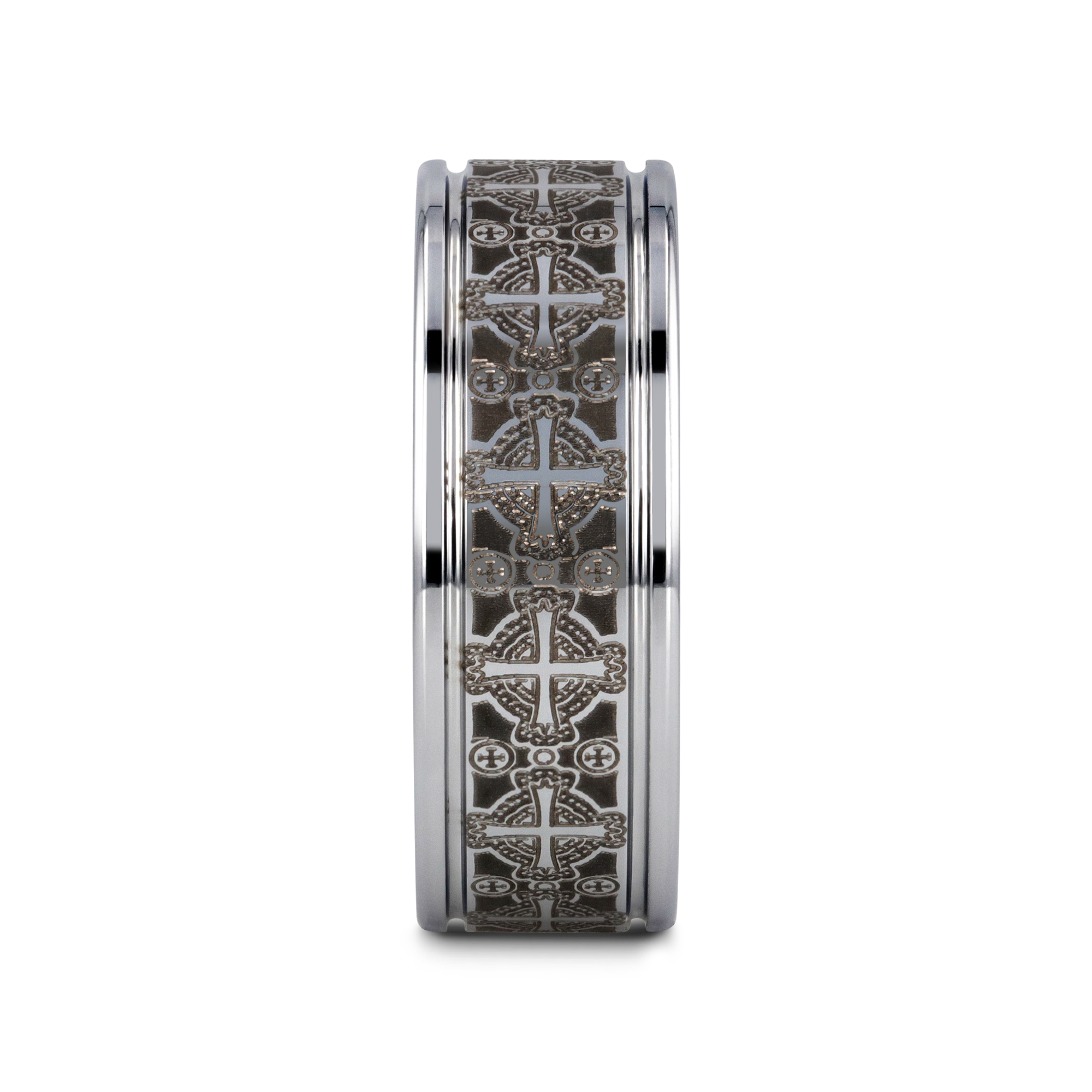 IONA Silver tungsten Christian wedding ring — angle 2