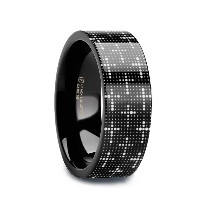 ECCLESIA Black tungsten Christian wedding ring — angle 1