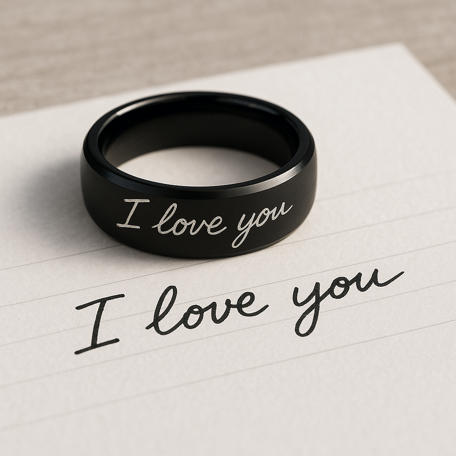 Handwritten message engraved on jewelry