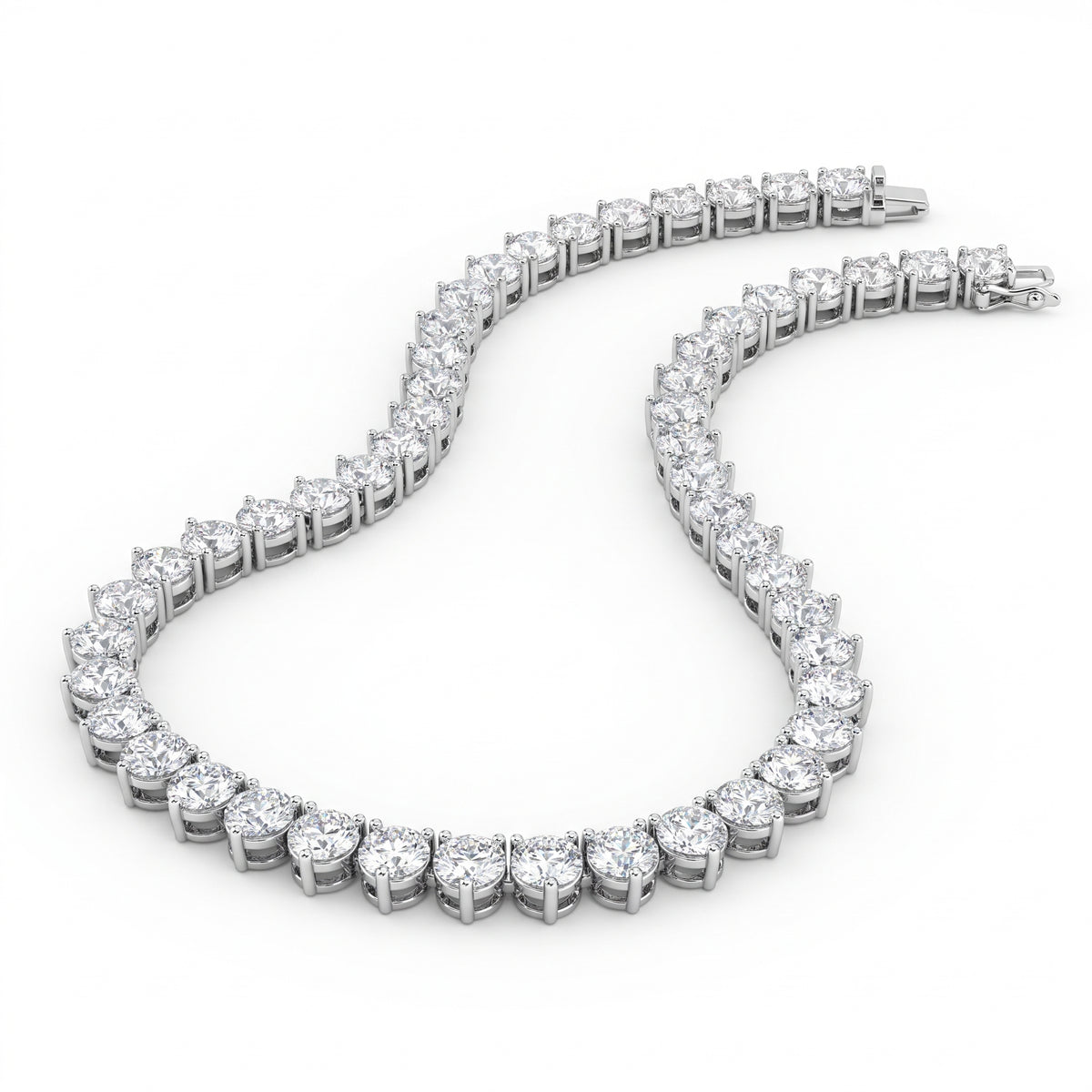 Three Prong Straight Line Necklace, 925 silver necklace studio hero photo on white, lab grown diamonds D color VVS