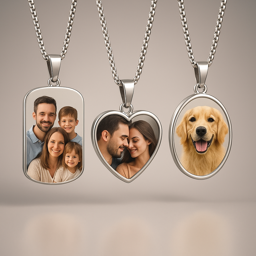 Photo pendant and custom picture dog tag engraving