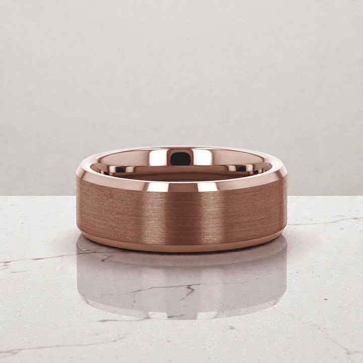 Close up of brushed espresso tungsten carbide band