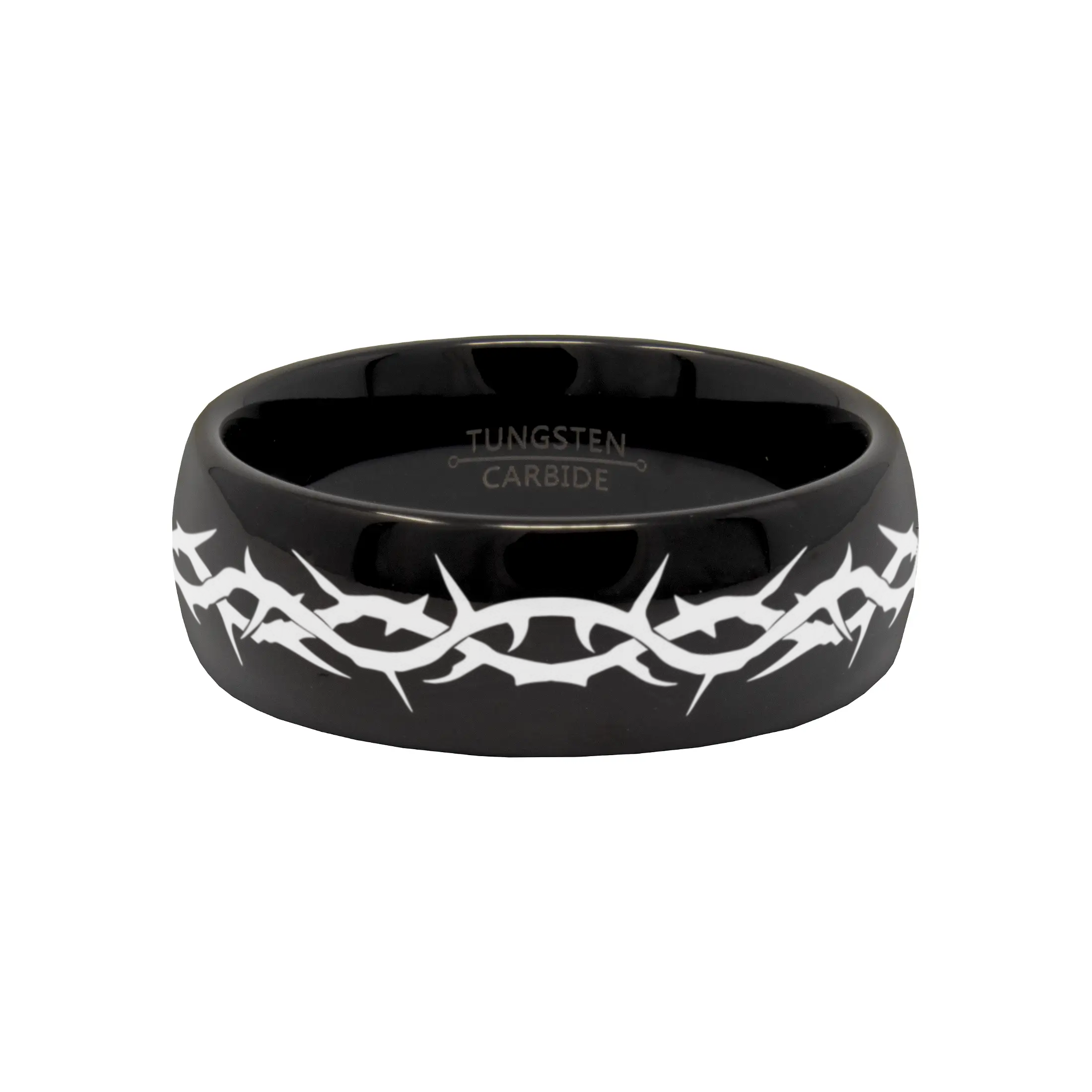 CALVARY Black tungsten Christian wedding ring — angle 1