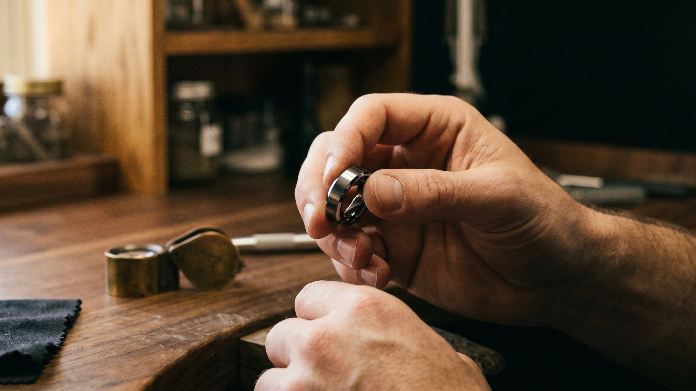 Aydins Jewelry workshop in Irving, Texas, wedding band ready for shipment