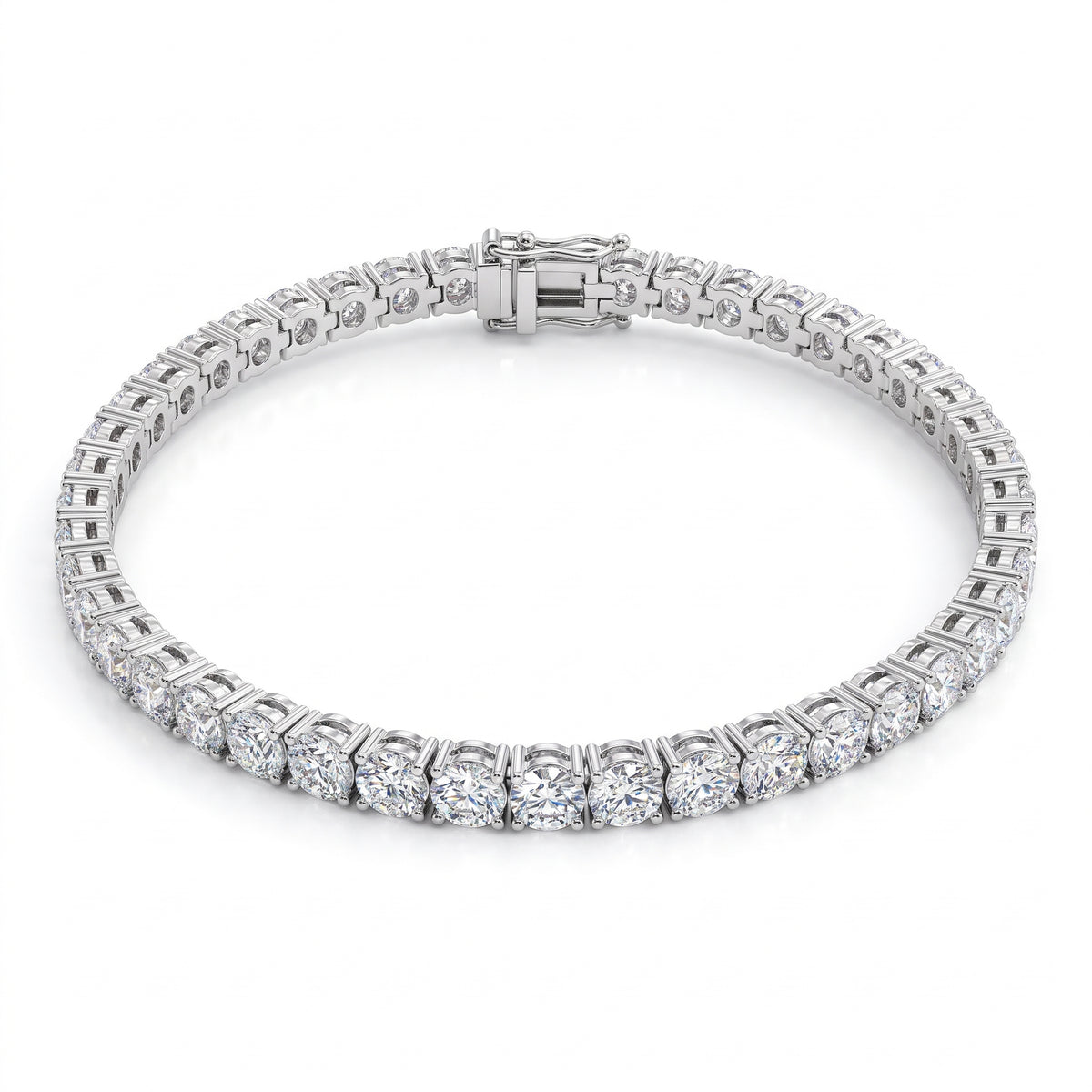 Classic Four Prong Tennis Bracelet, 925 silver tennis bracelet studio hero photo on white, lab grown diamonds D color VVS