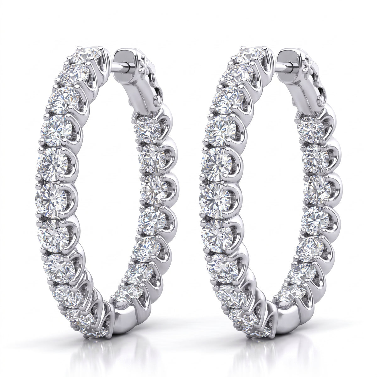 Diamond Hoop Earrings, 925 silver earrings studio hero photo on white, lab grown diamonds D color VVS