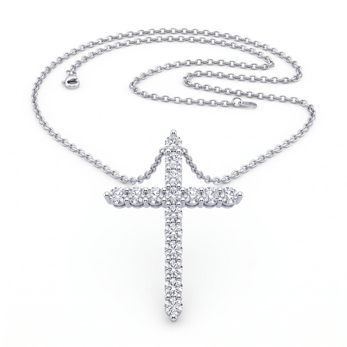 Diamond Cross Pendant With Chain, 925 silver pendant studio hero photo on white, lab grown diamonds D color VVS