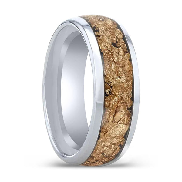 LUXE | Tungsten Ring, Decorative Gold Flake Inlay, Domed