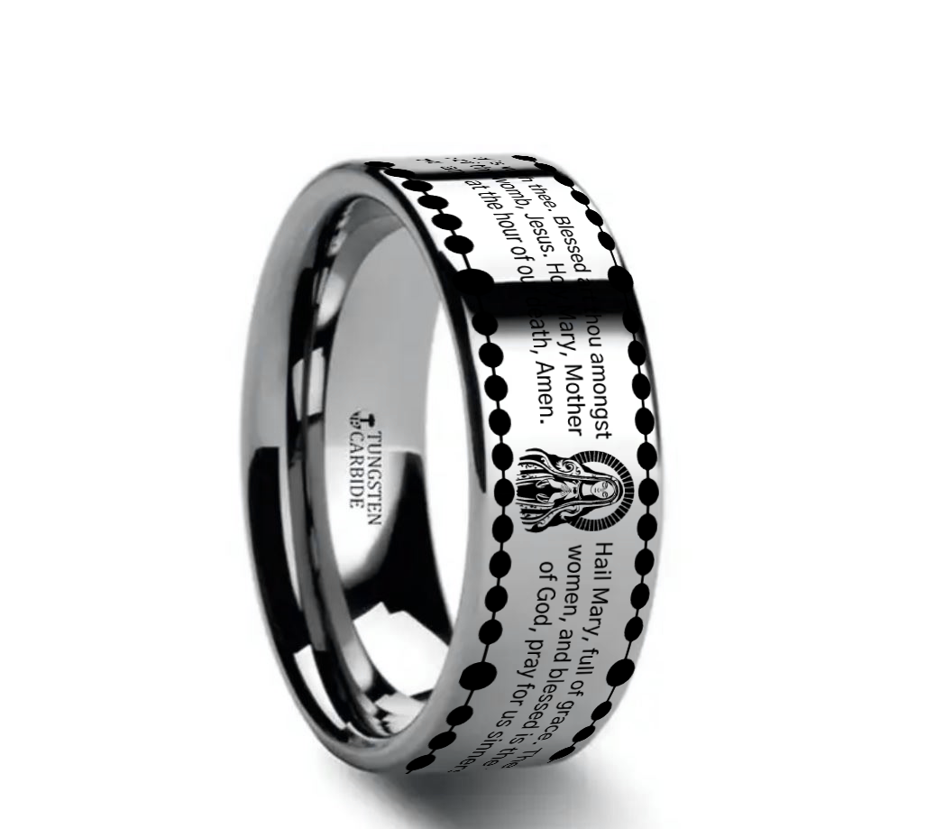 MARIAN Silver tungsten Christian wedding ring — angle 1