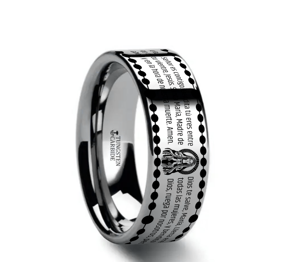 AVE Silver tungsten Christian wedding ring — angle 1