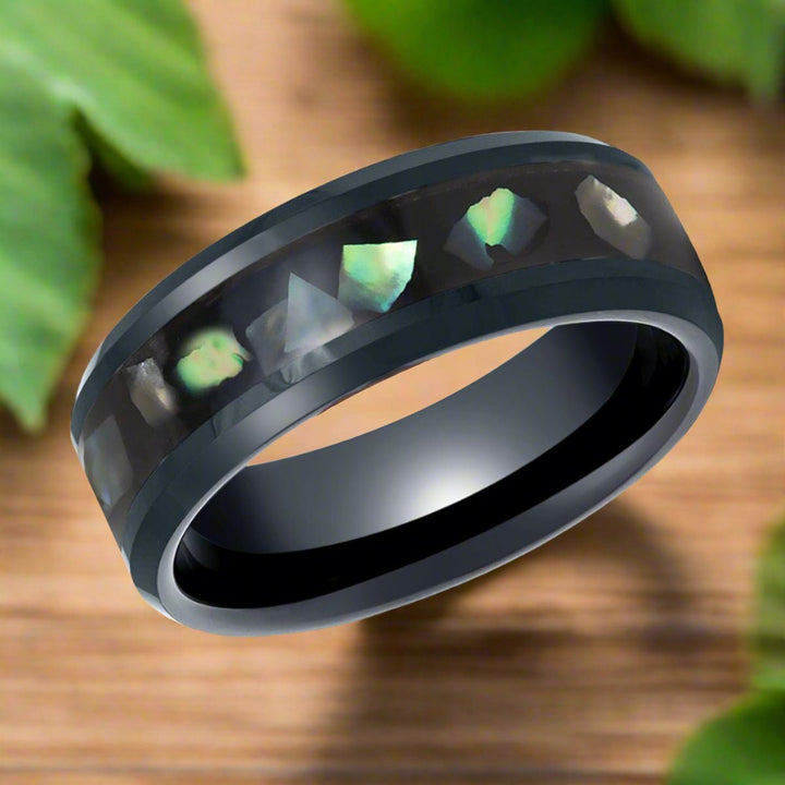 ABALONX | Black Tungsten Ring, Black Resin & Abalone Shell Inlay - Rings - Aydins Jewelry - 4