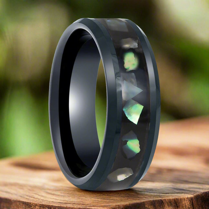 ABALONX | Black Tungsten Ring, Black Resin & Abalone Shell Inlay - Rings - Aydins Jewelry - 3