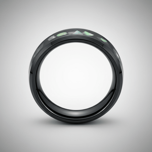 ABALONX — Center-through axial view — men's tungsten wedding ring.