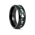 ABALONX black tungsten wedding ring with black resin and abalone shell inlay - front view