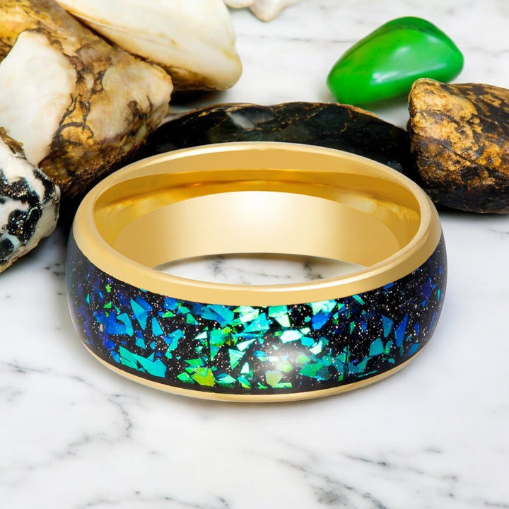 ABALUX Ring by Aydins Jewelry - High Polished Gold Finish and Opal Inlay