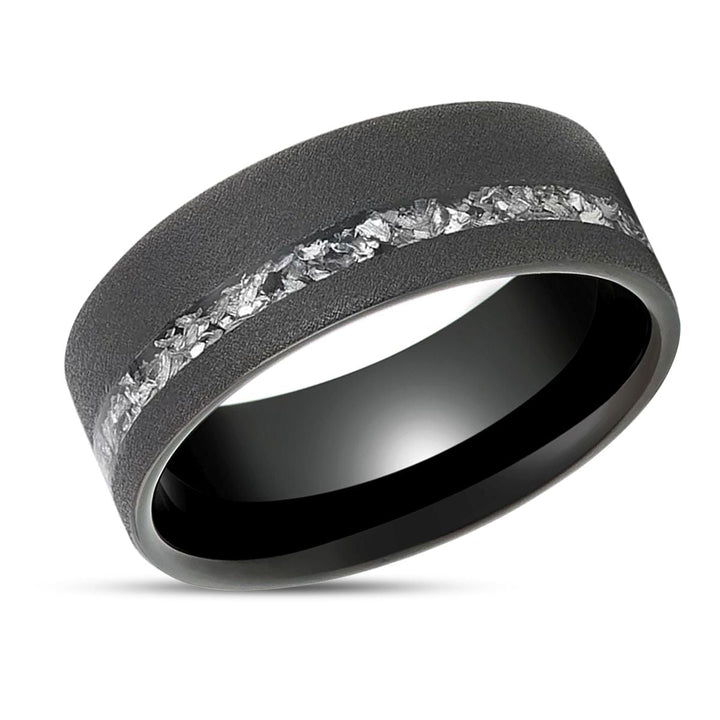 ABYSS | Tungsten Ring, Sandblasted, Meteorite Fragments Inlay, Flat - Rings - Aydins Jewelry - 2