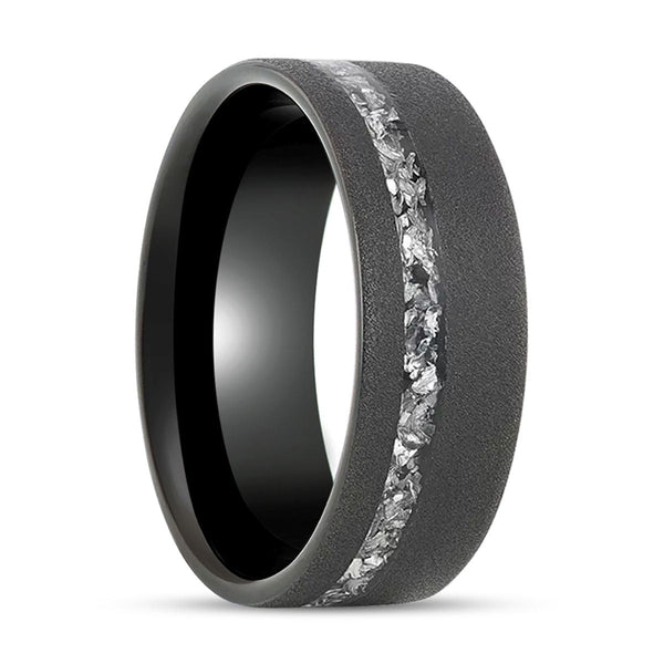ABYSS | Tungsten Ring, Sandblasted, Meteorite Fragments Inlay, Flat - Rings - Aydins Jewelry - 1