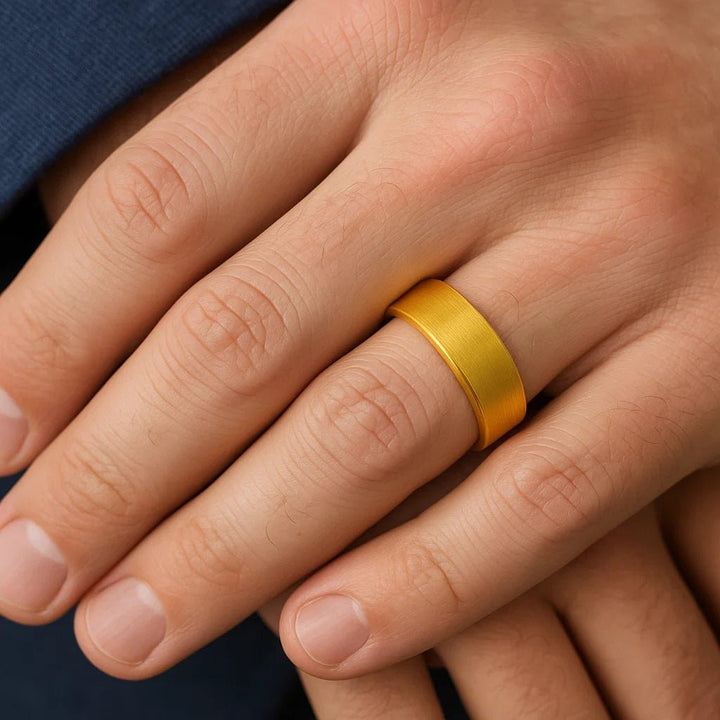 ADDERSFIELD | Gold Ring, Gold Tungsten Ring, Brushed, Flat - Rings - Aydins Jewelry - 5