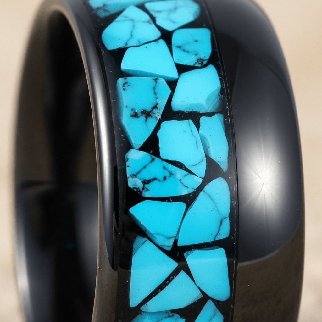 ADONIS — Extreme macro detail — men's tungsten wedding ring.
