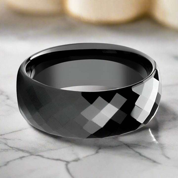 AEON | Black Tungsten Ring, Diamond Faceted, Domed - Rings - Aydins Jewelry - 3