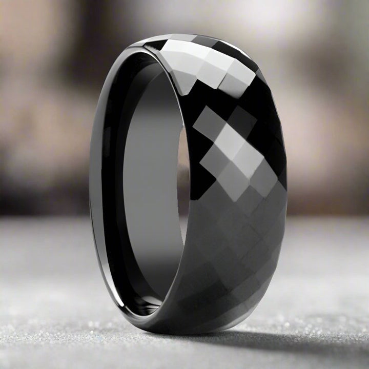 AEON | Black Tungsten Ring, Diamond Faceted, Domed - Rings - Aydins Jewelry - 3