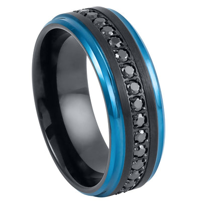 CZ Eternity black tungsten wedding ring 8mm, top view