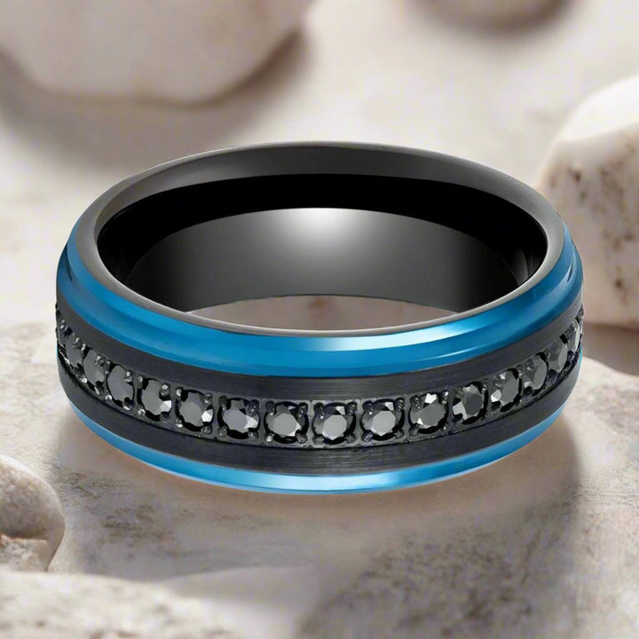 ALISO | Black Tungsten Ring with Blue Edges - Rings - Aydins Jewelry - 3