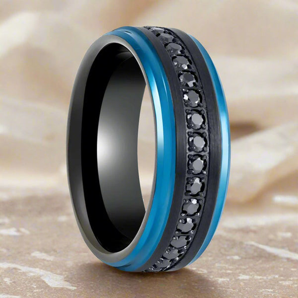 ALISO | Black Tungsten Ring with Blue Edges