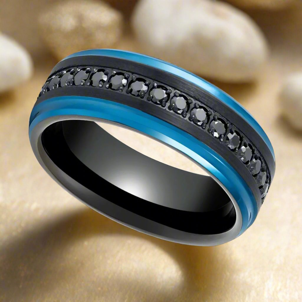 ALISO | Black Tungsten Ring with Blue Edges - Rings - Aydins Jewelry - 4