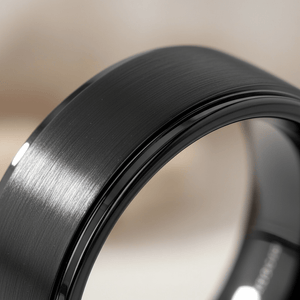 ALLIANCE — close-up detail — men's tungsten carbide wedding ring | Aydins Jewelry