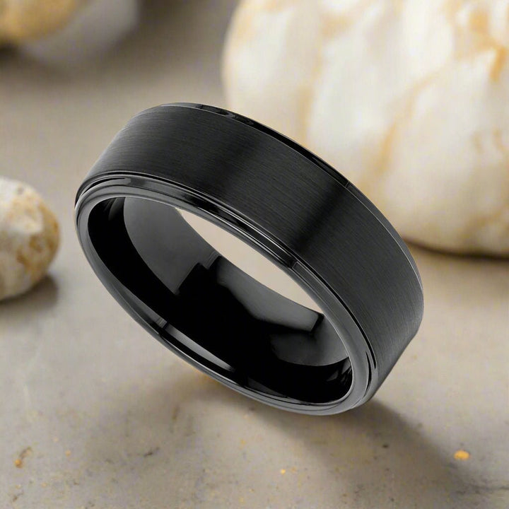 ALLIANCE | Black Tungsten Ring, Brushed, Stepped Edge - Rings - Aydins Jewelry - 2