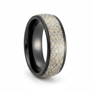 AMANA — Hero product shot — men's tungsten wedding ring.
