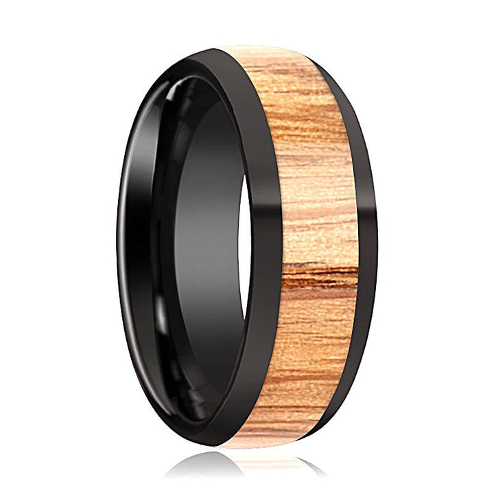 AMBROSE | Black Ceramic Ring, Red Oak Wood Inlay, Domed - Rings - Aydins Jewelry - 1