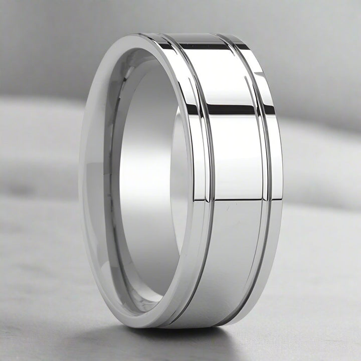 ANCHORAGE | Silver Tungsten Ring, Shiny Dual Grooves, Flat - Rings - Aydins Jewelry - 1