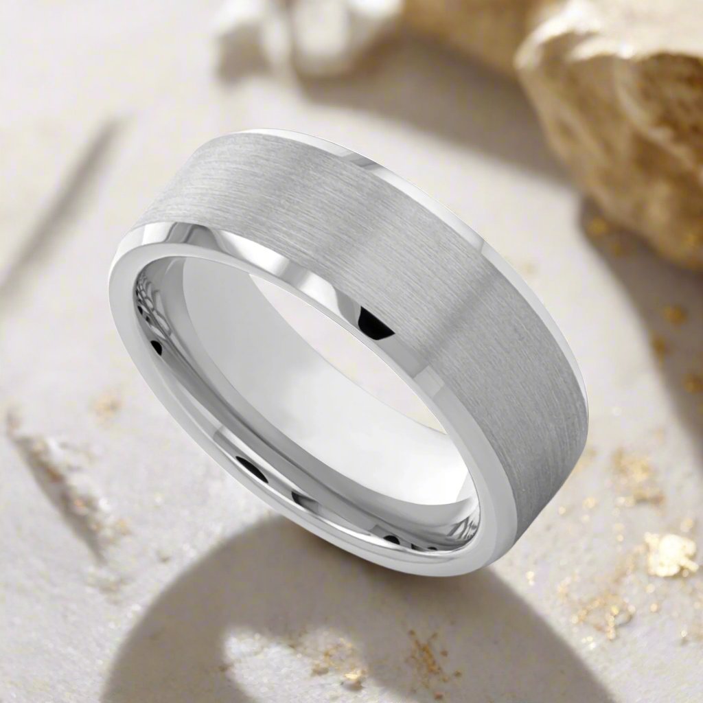 ANDREW | Silver Tungsten Ring, Brushed, Beveled Edges - Rings - Aydins Jewelry - 2