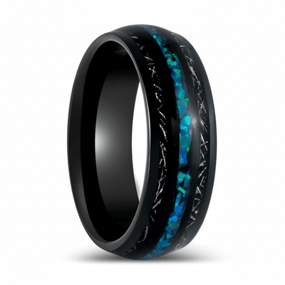 ANTONAS — Hero product shot — men's tungsten wedding ring.