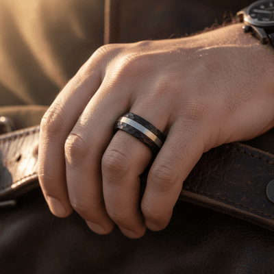 ANVILOR — lifestyle on hand — men's tungsten carbide wedding ring | Aydins Jewelry
